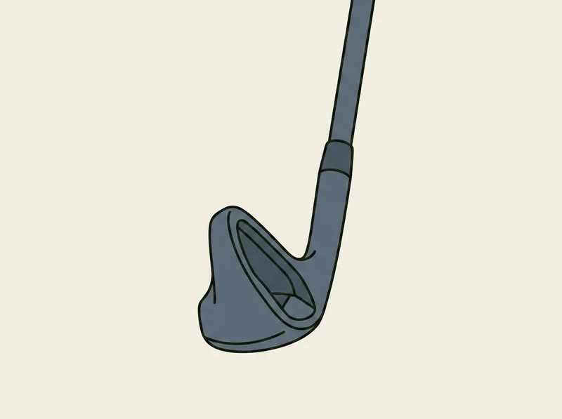 Illustration of a cavity back golf iron seen from behind, showing its hollowed cavity and wide sole