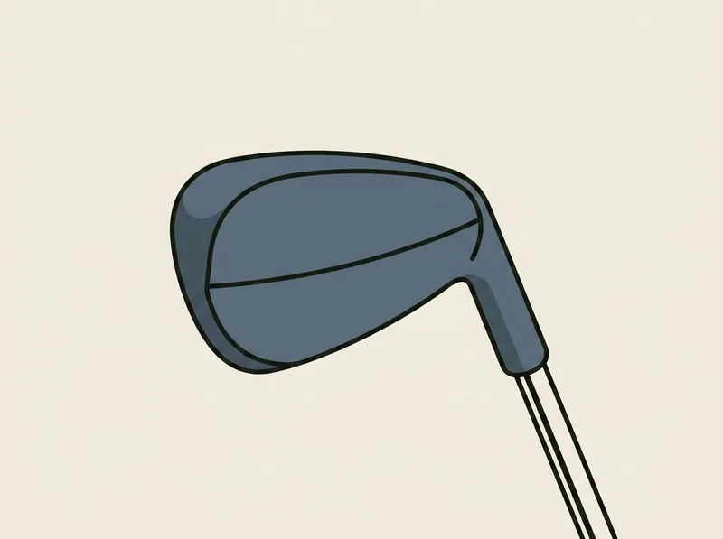 Illustration of a golf iron with its unusually wide rounded sole turned toward the viewer