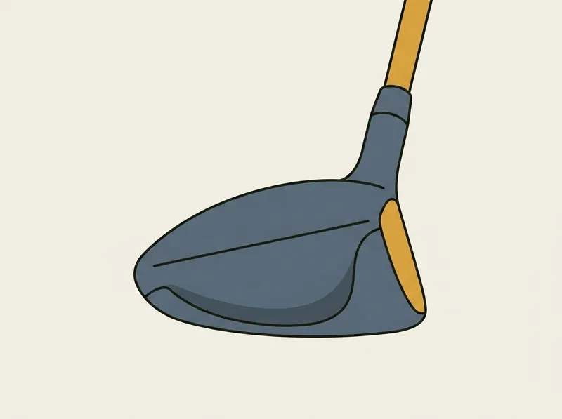 Illustration of a golf hybrid club head angled to show the curve of its sole from leading edge to trailing edge