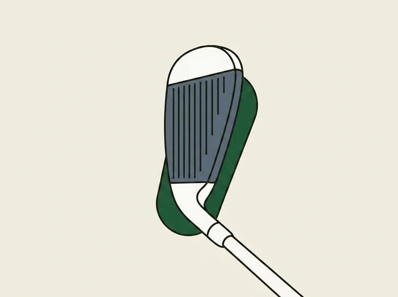 Illustration of an iron clubhead sitting at address seen from directly above, the wide sole showing behind the top edge