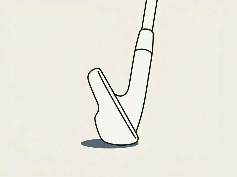 Illustration of an iron clubhead resting on its sole seen from the toe end, the face appearing edge on