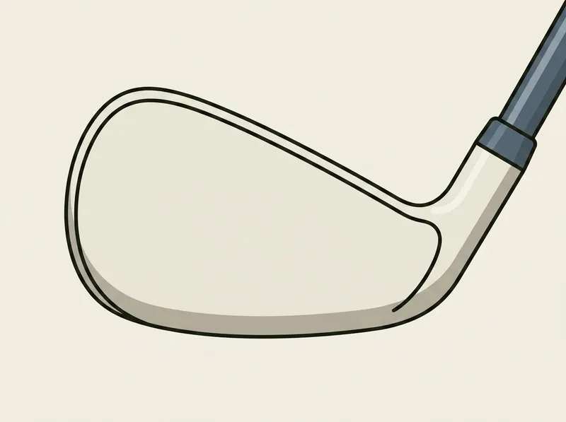 Illustration of an iron clubhead flipped sole up, showing an unusually wide rounded sole