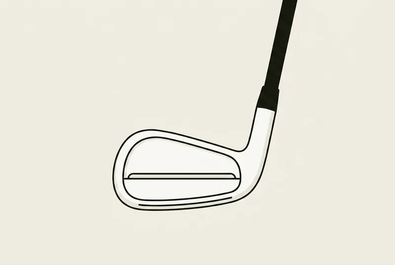 A golf iron head seen from behind with a plain solid unbroken back