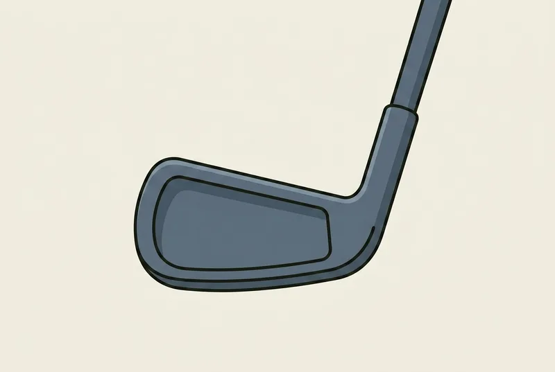 A golf iron head seen from behind with a deep hollowed cavity and a wide sole