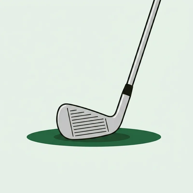 A single 9 iron clubhead resting on short grass