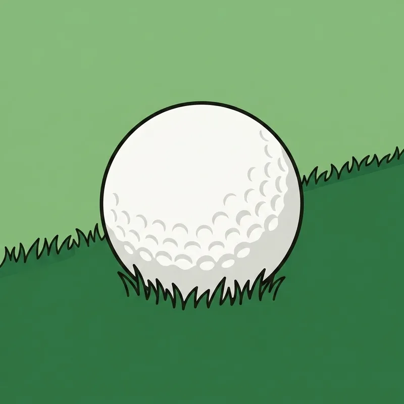 A single golf ball resting on the collar of a green where two heights of grass meet