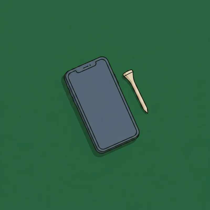 A mobile phone lying on short grass beside a wooden golf tee, its screen dark and blank