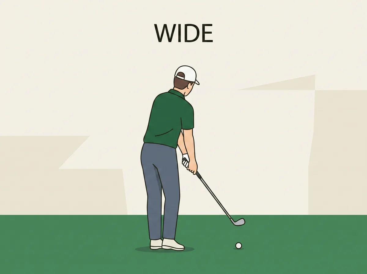 Diagram of a golfer seen from directly behind at the start point of the takeaway, arms straight and hands in front of the chest with the club head resting behind the ball