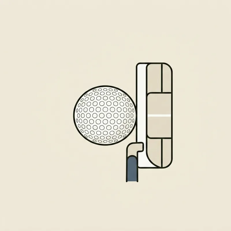 A golf ball resting beside a putter head on a flat surface