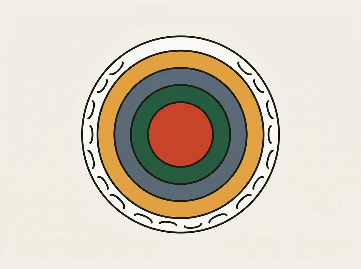 A golf ball cut in half showing four concentric layers around a solid centre