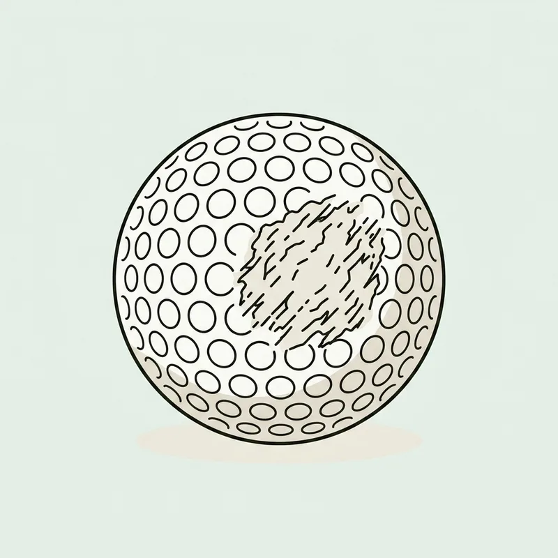 A golf ball with a rough scuffed patch across one side of its dimpled surface
