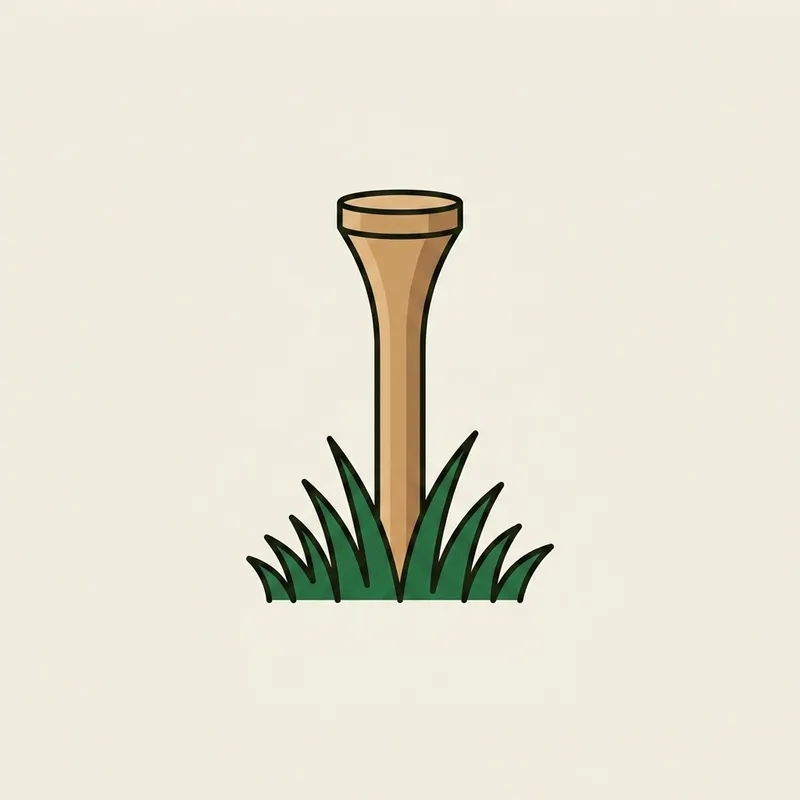 A single wooden golf tee standing upright pushed into short grass