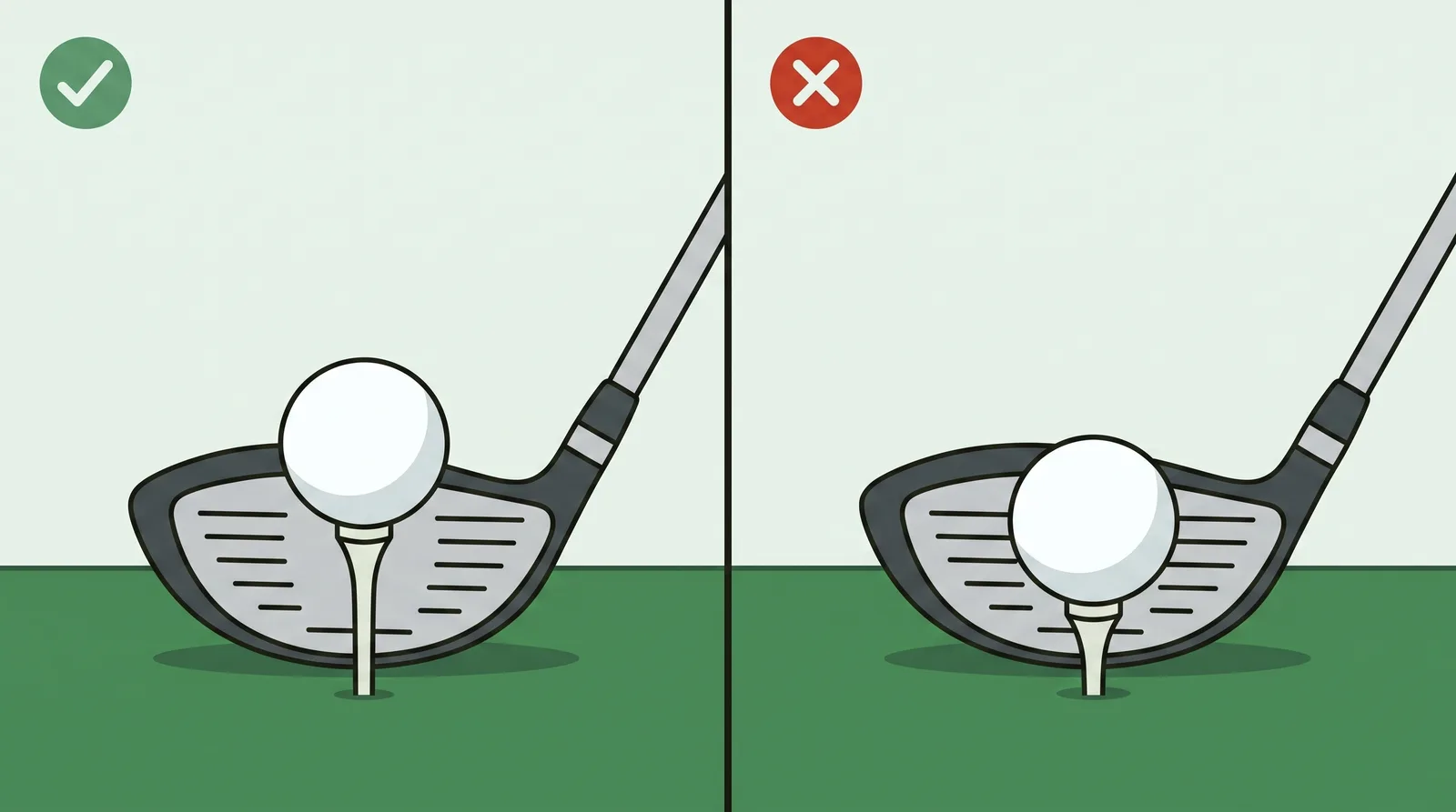 Comparison of a correct driver tee height against a tee set too low