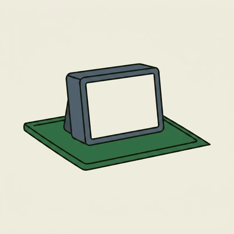 A small rectangular launch monitor unit sitting on a hitting mat