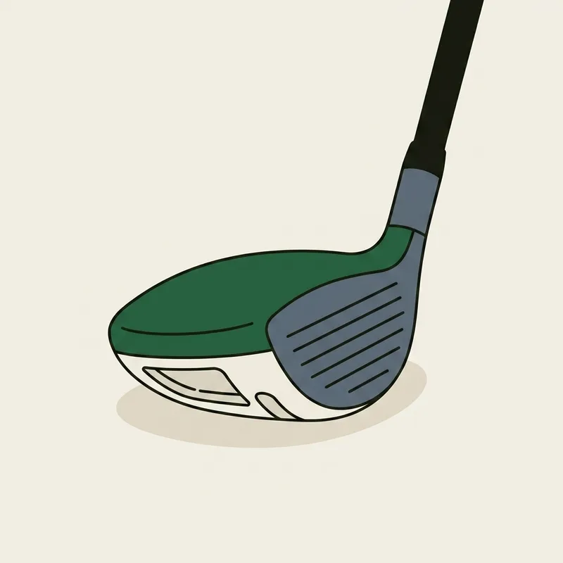 A hybrid club head resting on its sole, seen from three quarters