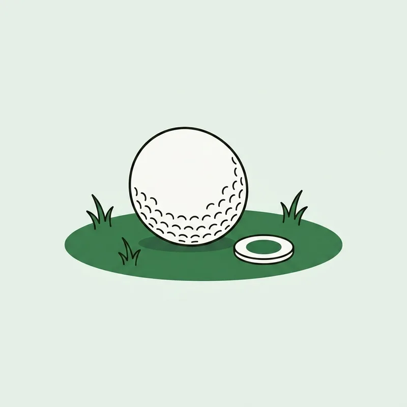 A single golf ball resting on a putting surface beside a small flat ball marker