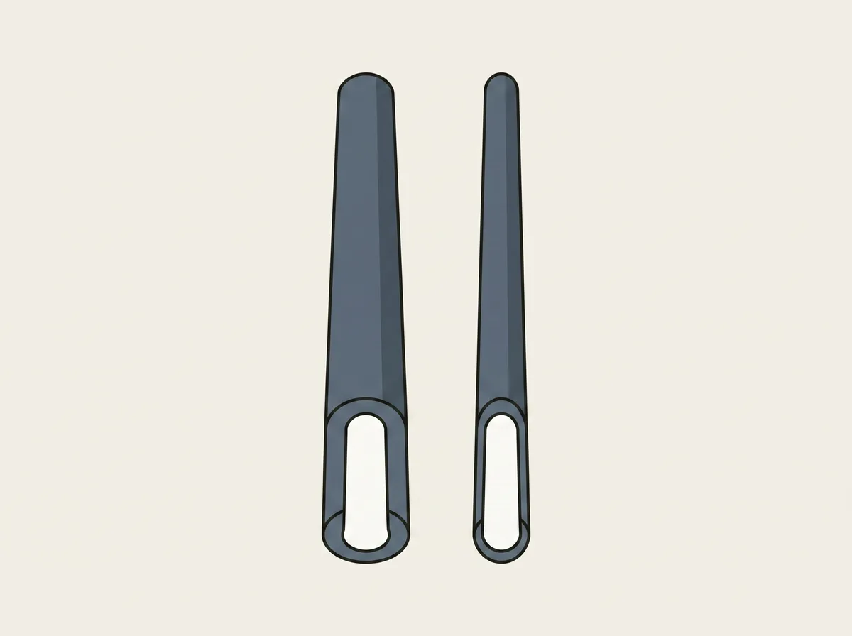 Diagram of two golf club shafts of different wall thickness shown side by side in cross section