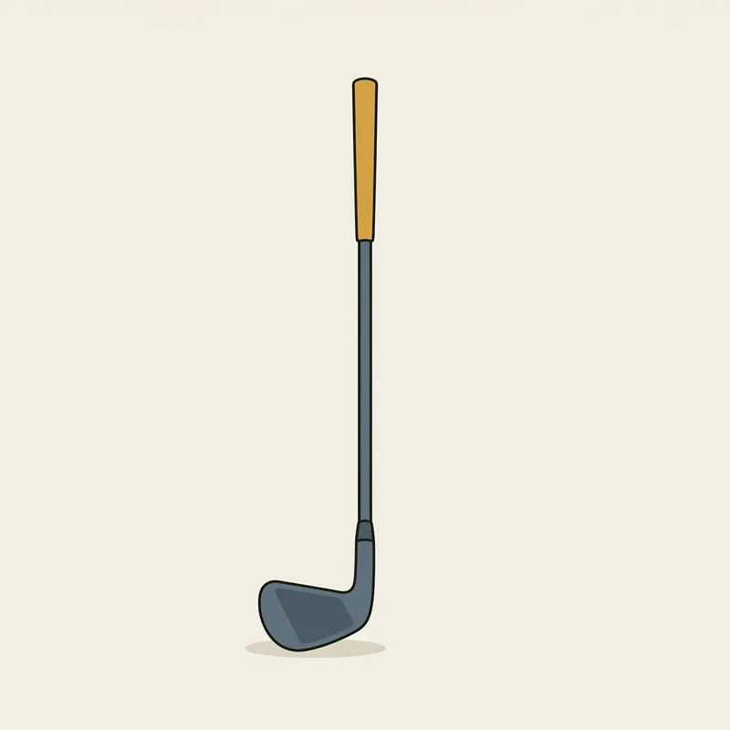 A single golf iron standing upright with its sole resting on the ground