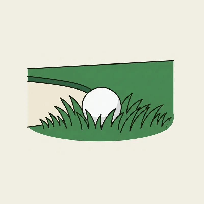 A golf ball resting in light rough beside a bunker, with open fairway visible past it