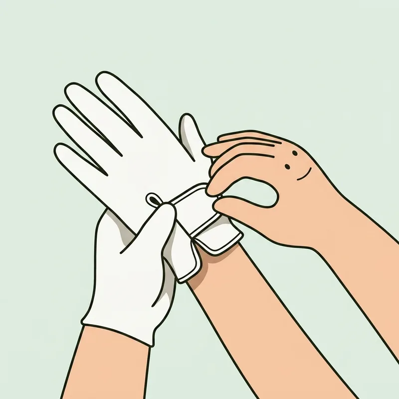 A pair of hands resetting a golf glove strap before the next shot