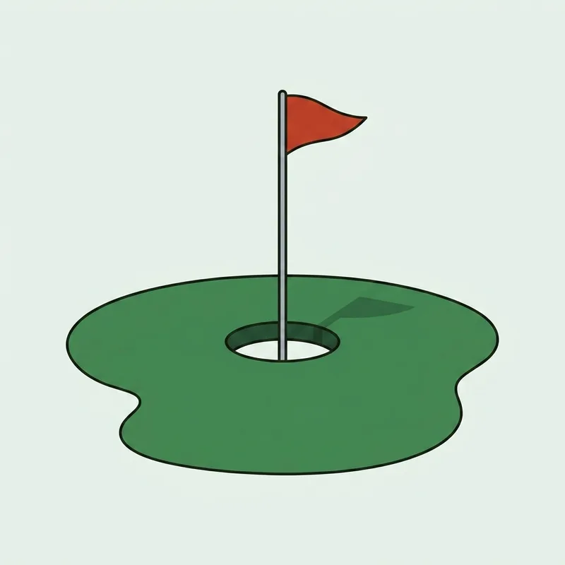 A golf hole cut into a putting green with a plain flagstick standing in it