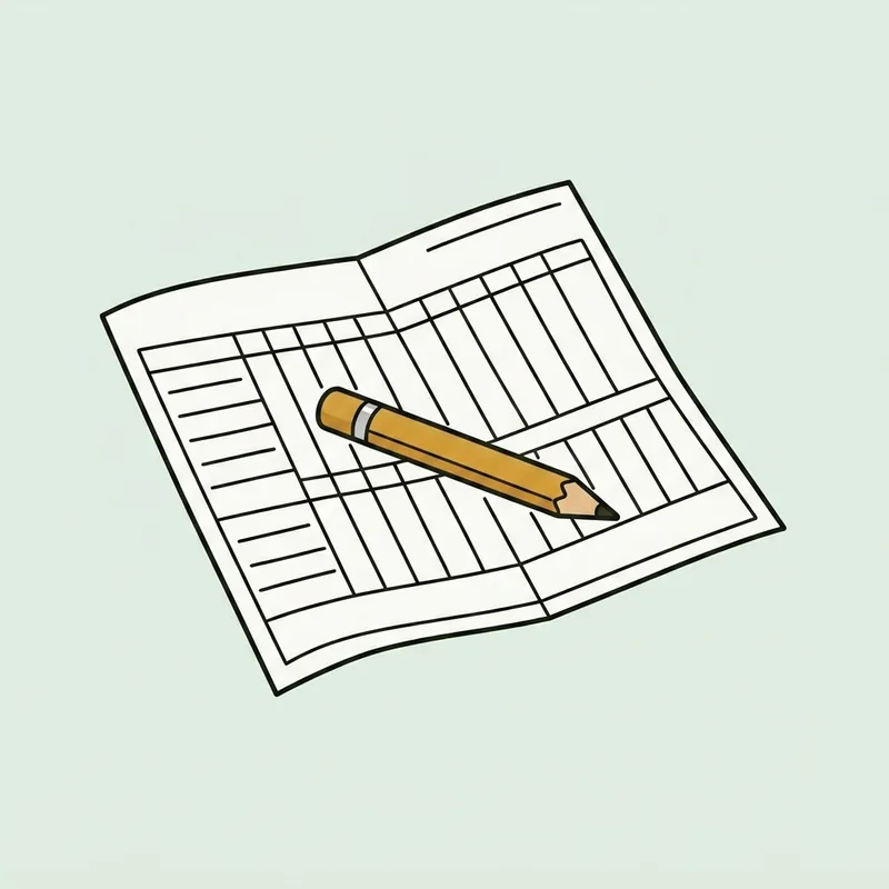 A folded golf scorecard lying flat with a short pencil across it