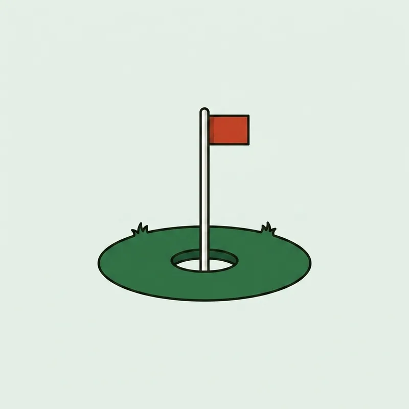 A golf hole cut into short grass with a flagstick standing upright in it