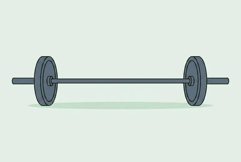 A long barbell resting on the floor with one plain disc weight on each end