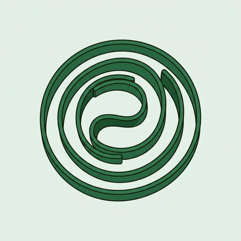 A long elastic resistance band loosely coiled on a flat surface