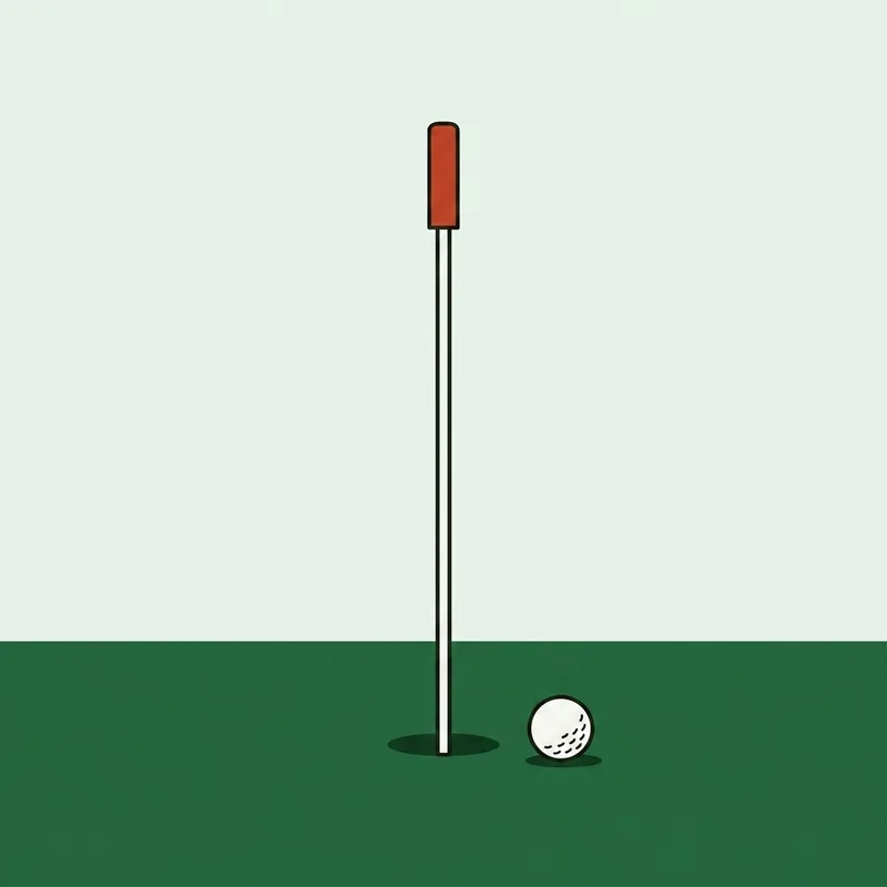 An alignment stick pushed into the ground beside a golfer's practice area