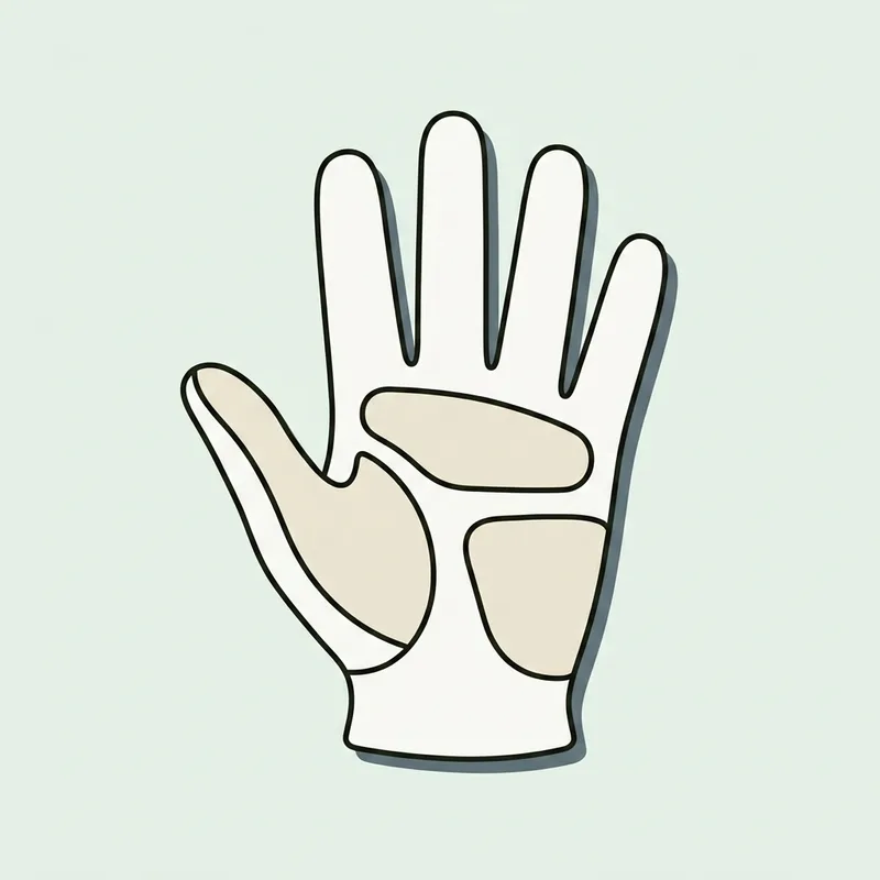 A single golf glove lying flat and open on short grass