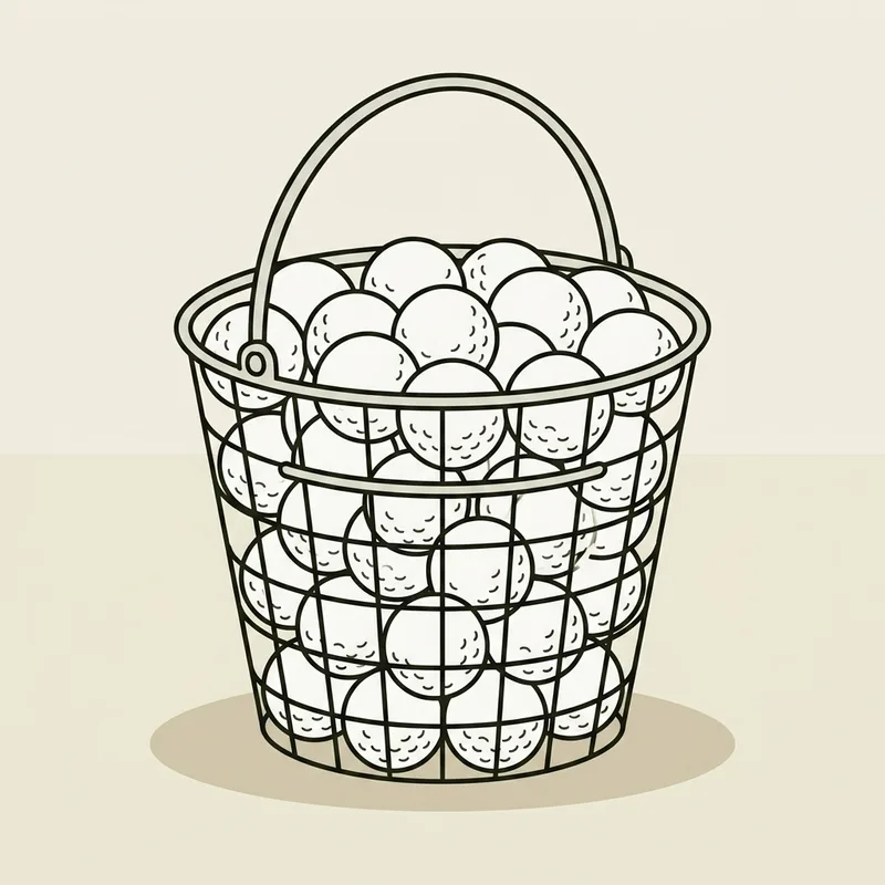 A wire basket filled with golf balls