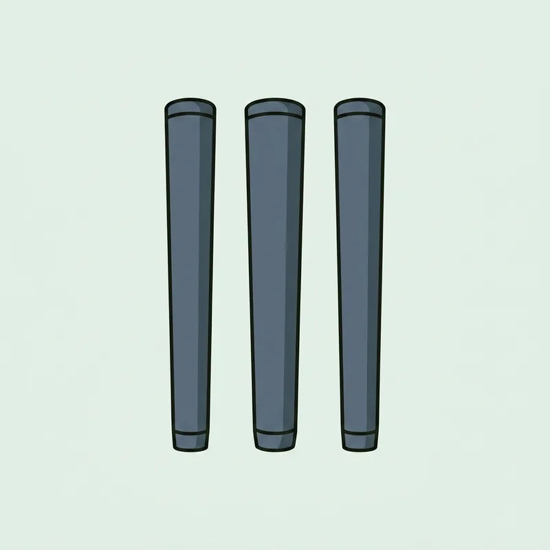 Three golf club grips standing upright in a row