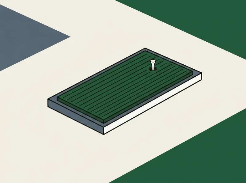 Illustration of a rectangular driving range hitting mat with short synthetic turf