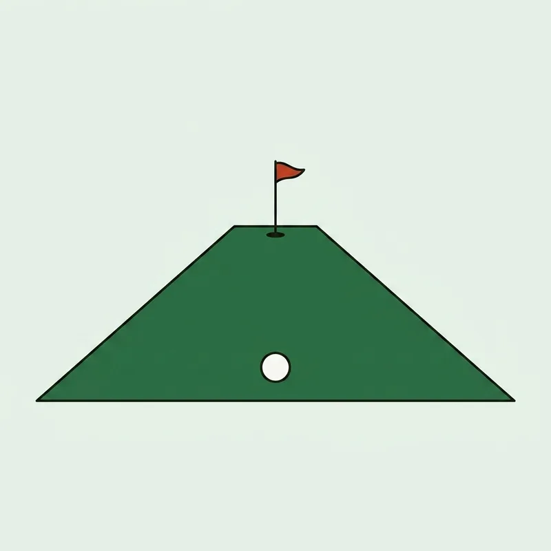 A golf ball a long distance from the hole on a large green