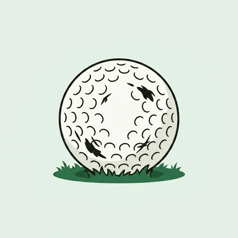 A used golf ball with visible scuffs resting on grass