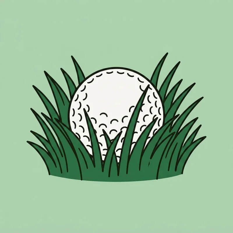 A single golf ball sitting down in long thick grass
