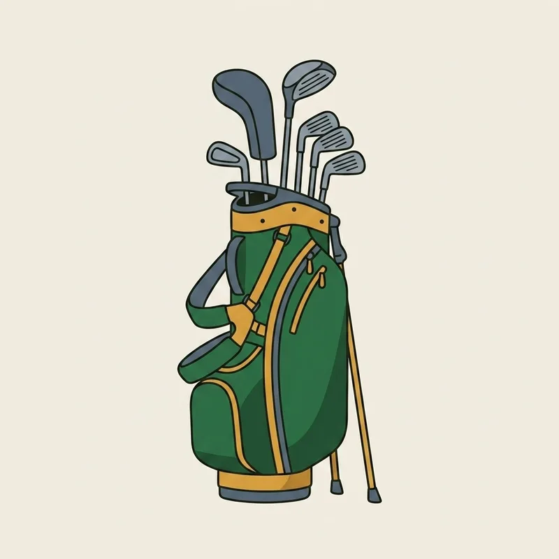 A golf bag standing upright with several clubs in it
