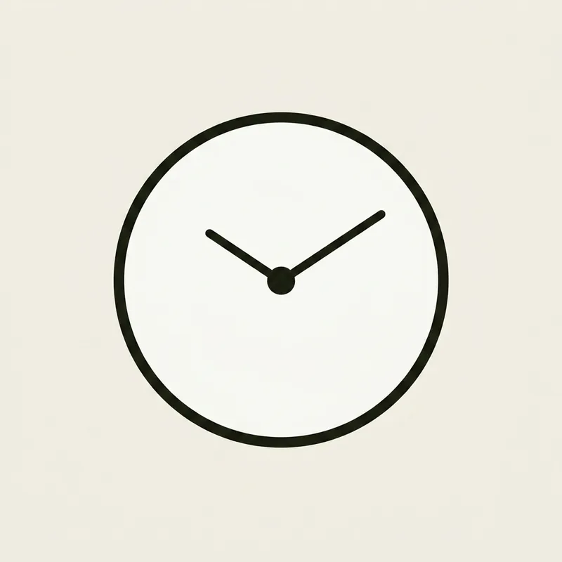 A plain round wall clock with simple hands and no numerals