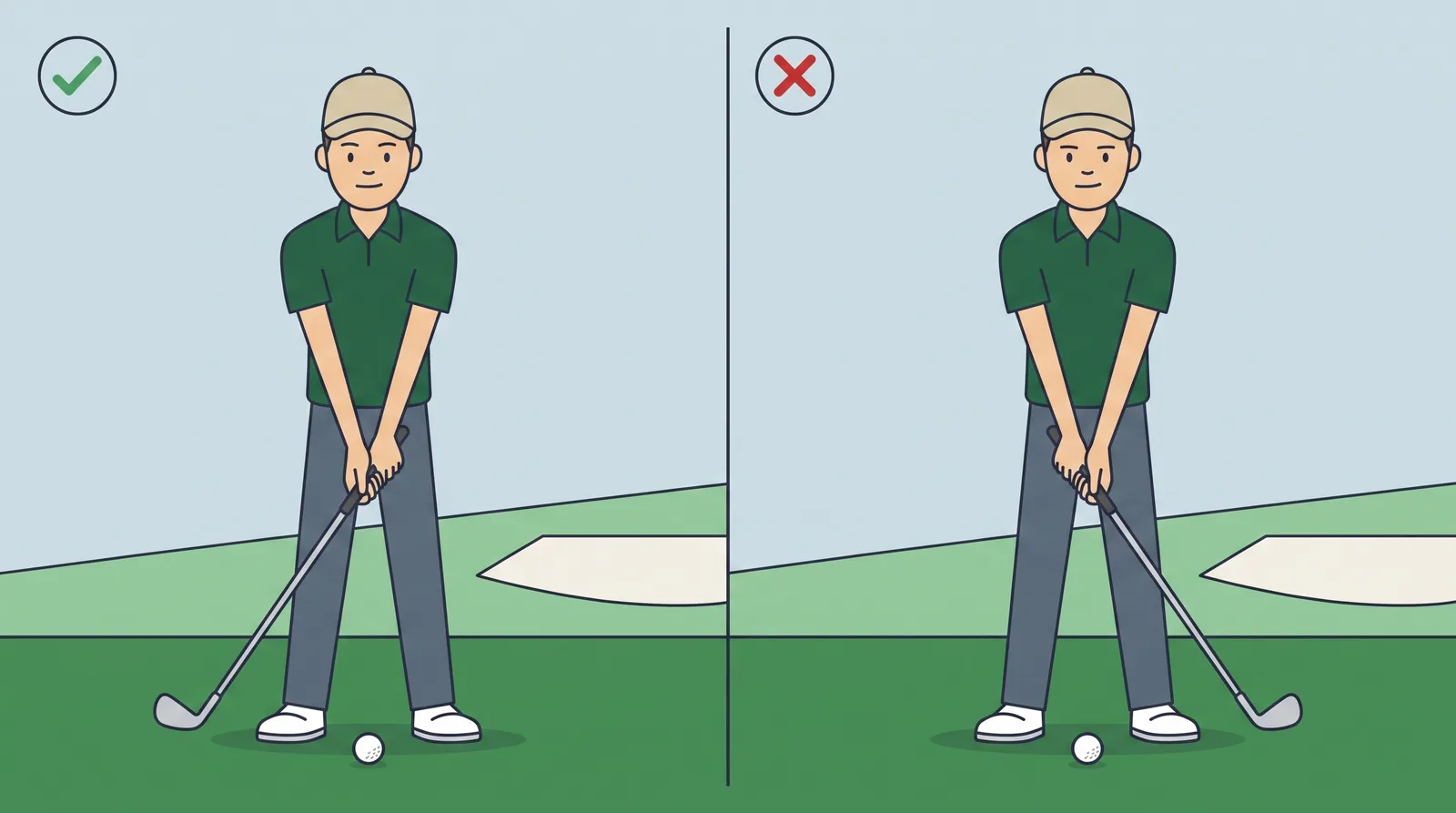 Comparison of a chipping setup with the hands ahead of the ball against a setup with the hands behind the ball