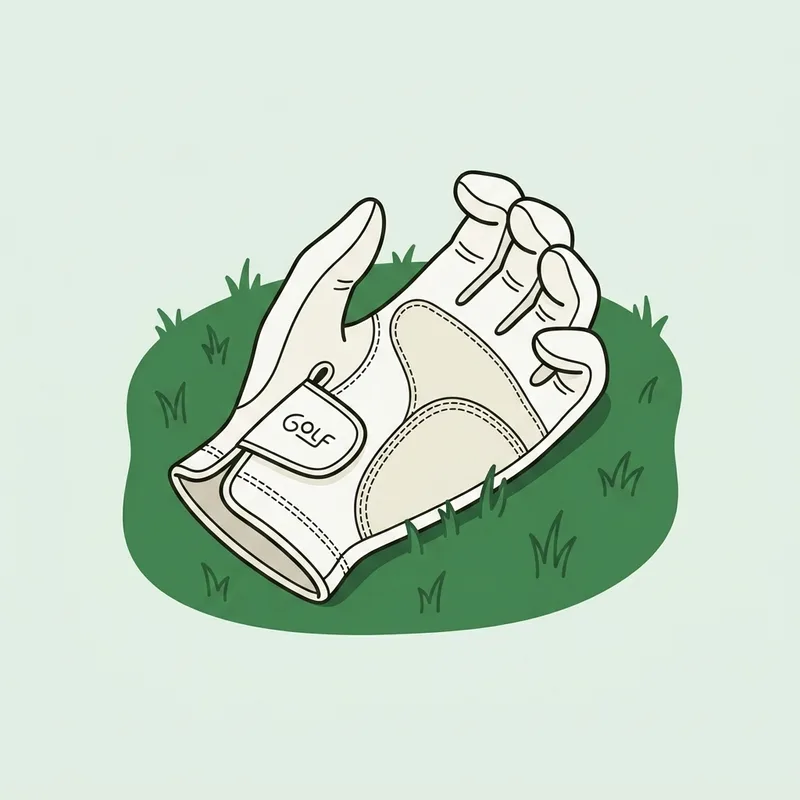 A golf glove resting on grass with the fingers slightly curled