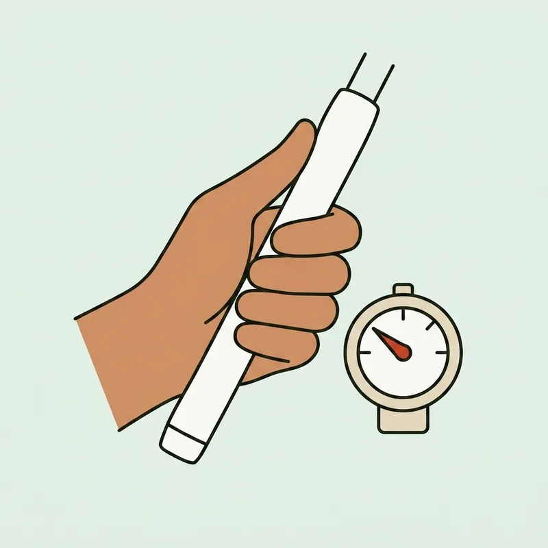 A hand holding a golf club with a simple scale indicating light grip pressure