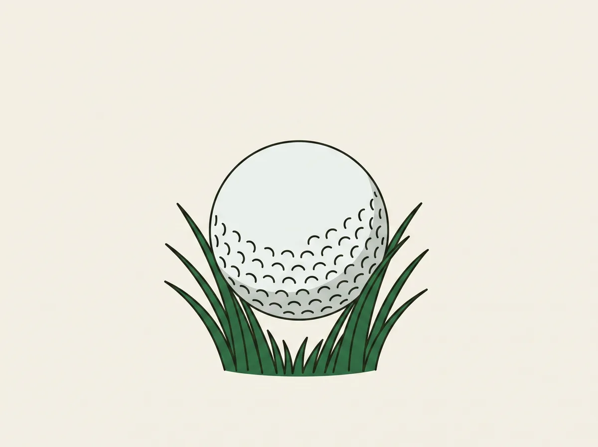 A golf ball perched on top of a small tuft of longer grass with a visible gap of air beneath it