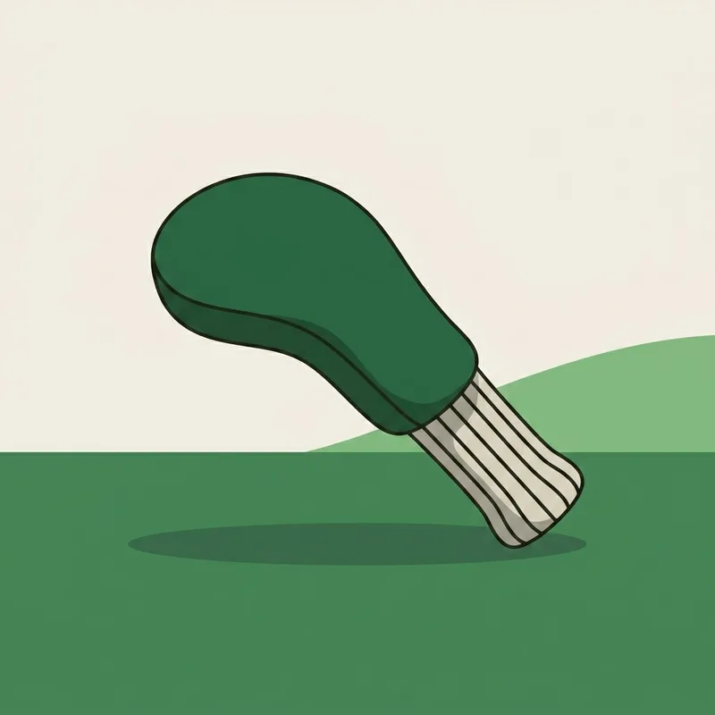 A plain soft hybrid head cover lying on short grass