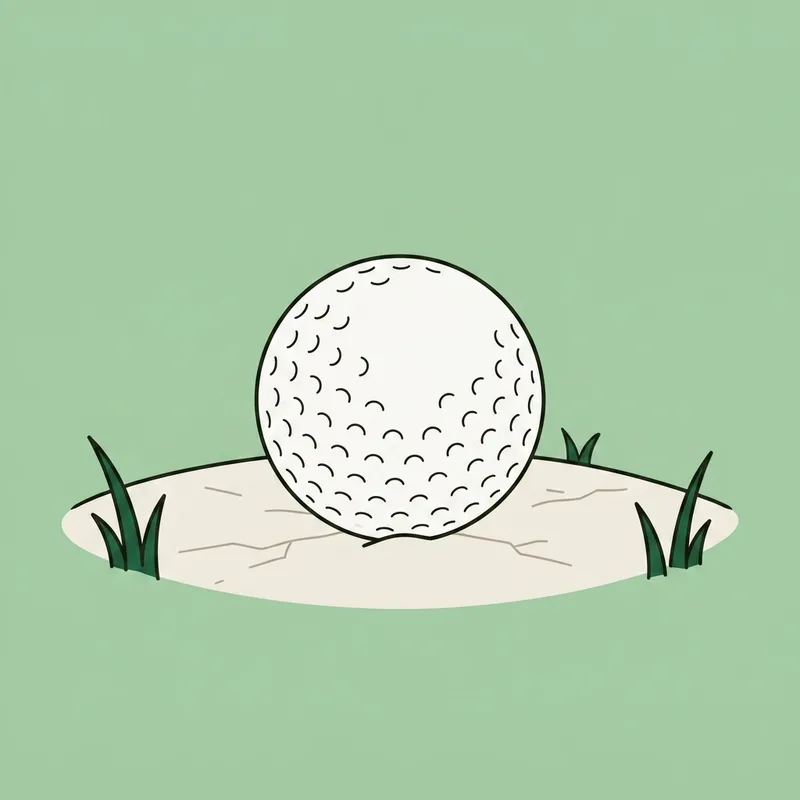 A golf ball resting on dry cracked bare ground