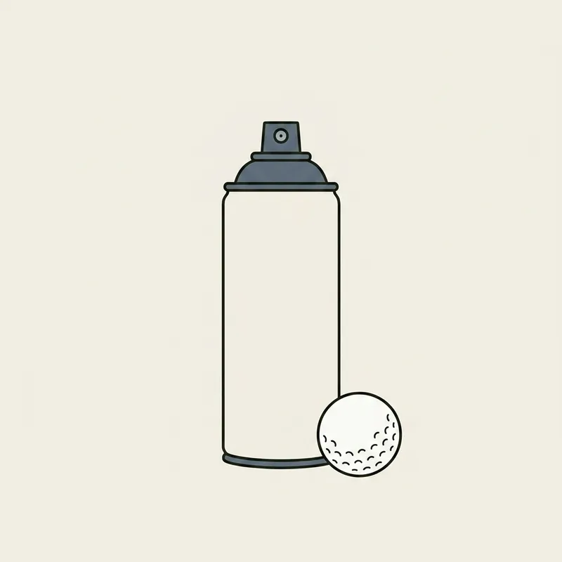 A plain aerosol spray can standing upright beside a single golf ball