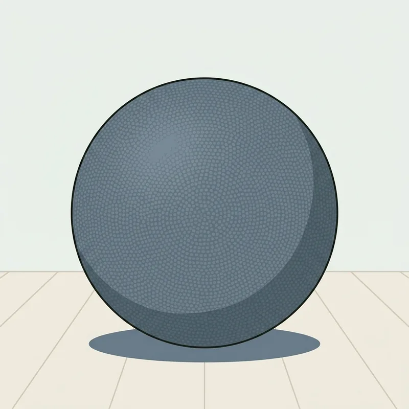 A weighted medicine ball resting on a gym floor