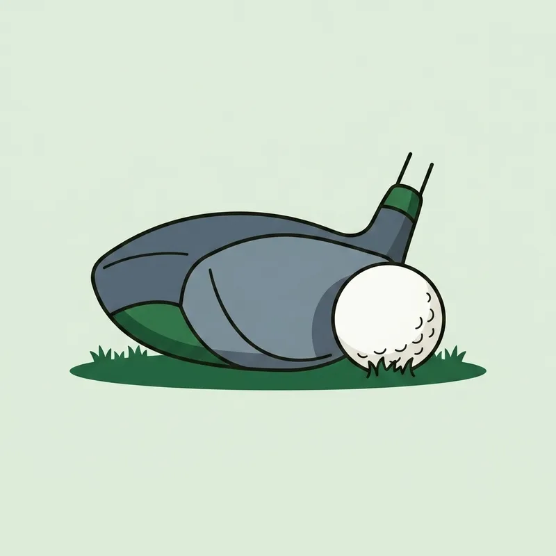 A driver head resting on short grass beside a golf ball