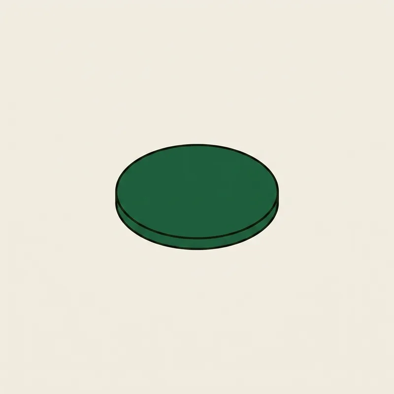 A small round flat ball marker resting on a putting green