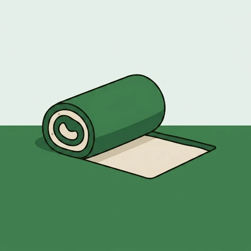 A rolled strip of cut turf lying on short grass